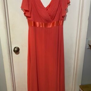 Ever Pretty Coral V-Neck Flutter Sleeve Dress
